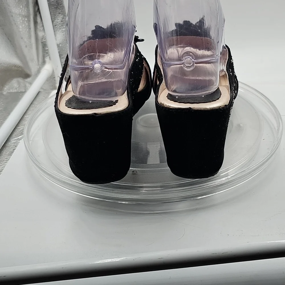 B Bolero silver Rhinestone embellished Black heel wedges. New and sparkly! 7.5